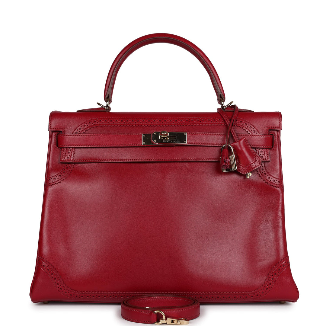 New Hermes Ghillies Kelly Retourne 35 Rubis Tadelakt Permabrass Hardware
