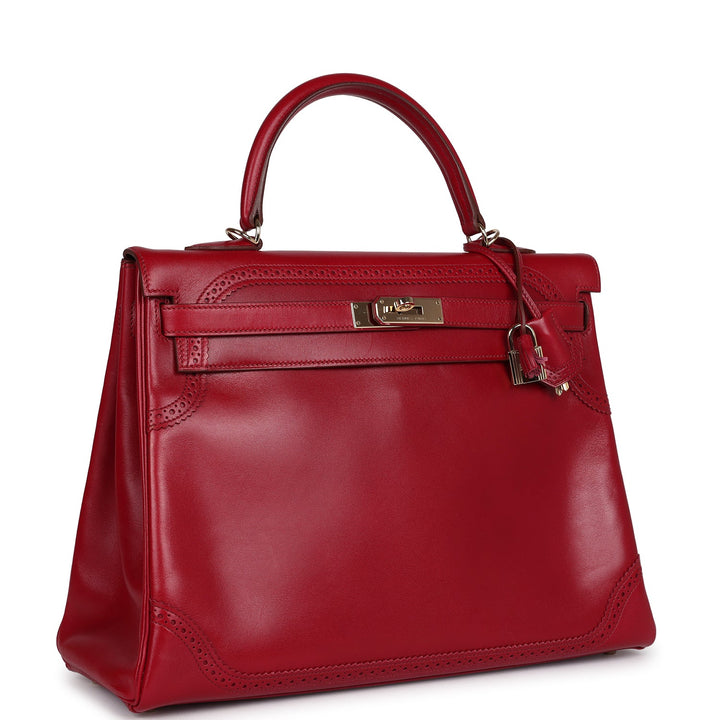 New Hermes Ghillies Kelly Retourne 35 Rubis Tadelakt Permabrass Hardware