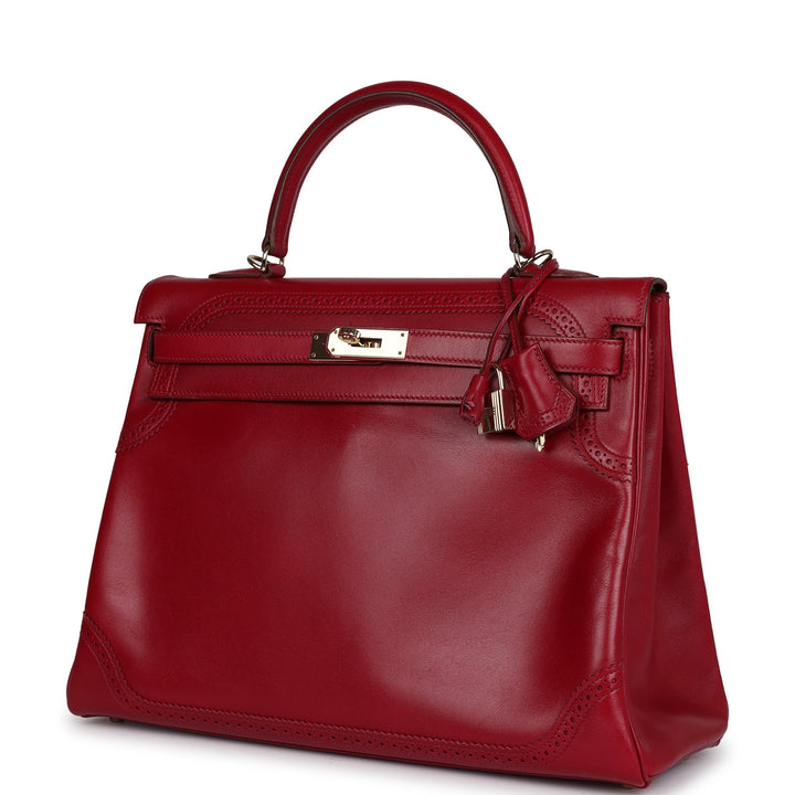 New Hermes Ghillies Kelly Retourne 35 Rubis Tadelakt Permabrass Hardware