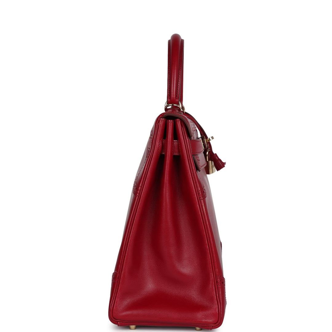 New Hermes Ghillies Kelly Retourne 35 Rubis Tadelakt Permabrass Hardware