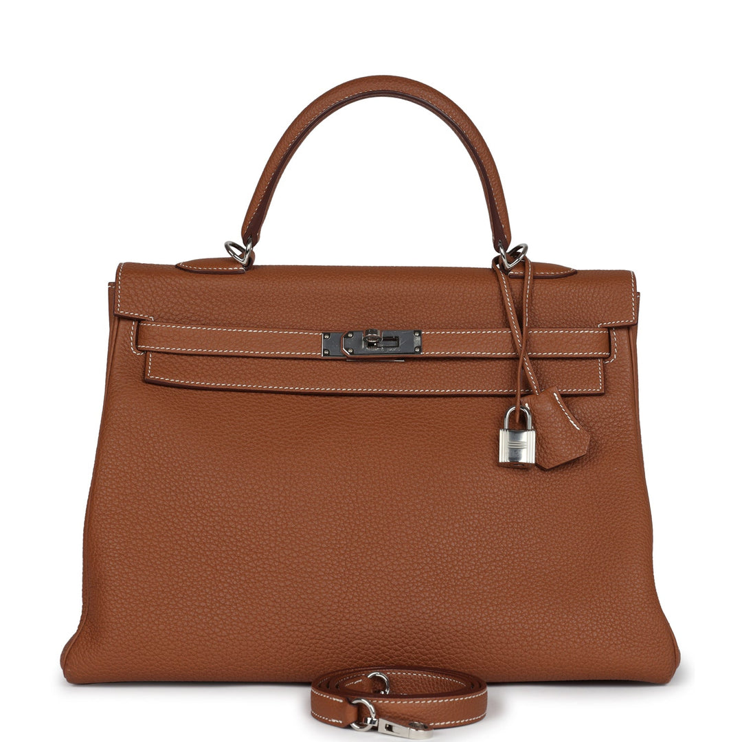 New Hermes Kelly Retourne 35 Gold Togo Palladium Hardware
