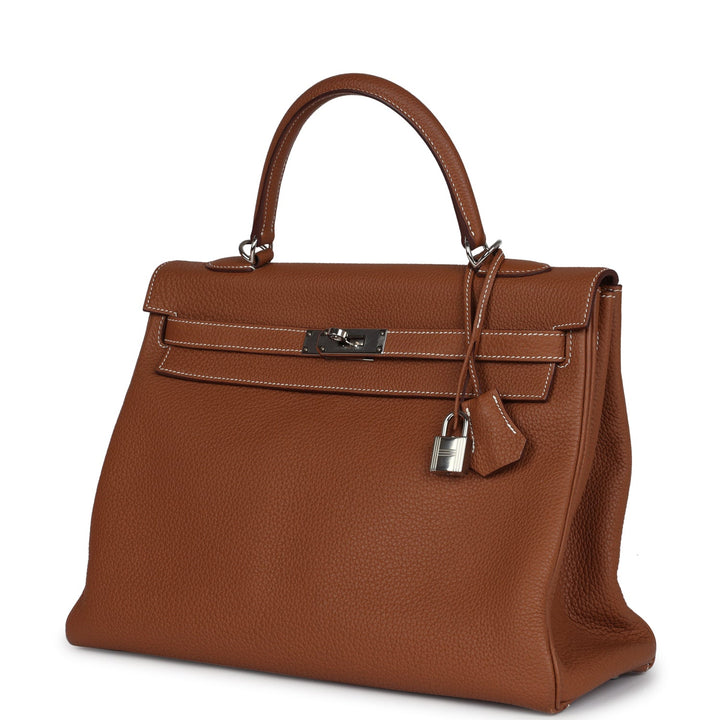 New Hermes Kelly Retourne 35 Gold Togo Palladium Hardware