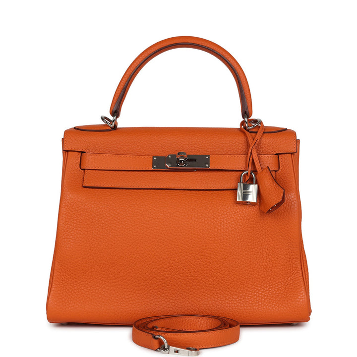 New Hermes Special Order (HSS) Kelly Retourne 28 Orange Togo Palladium Hardware