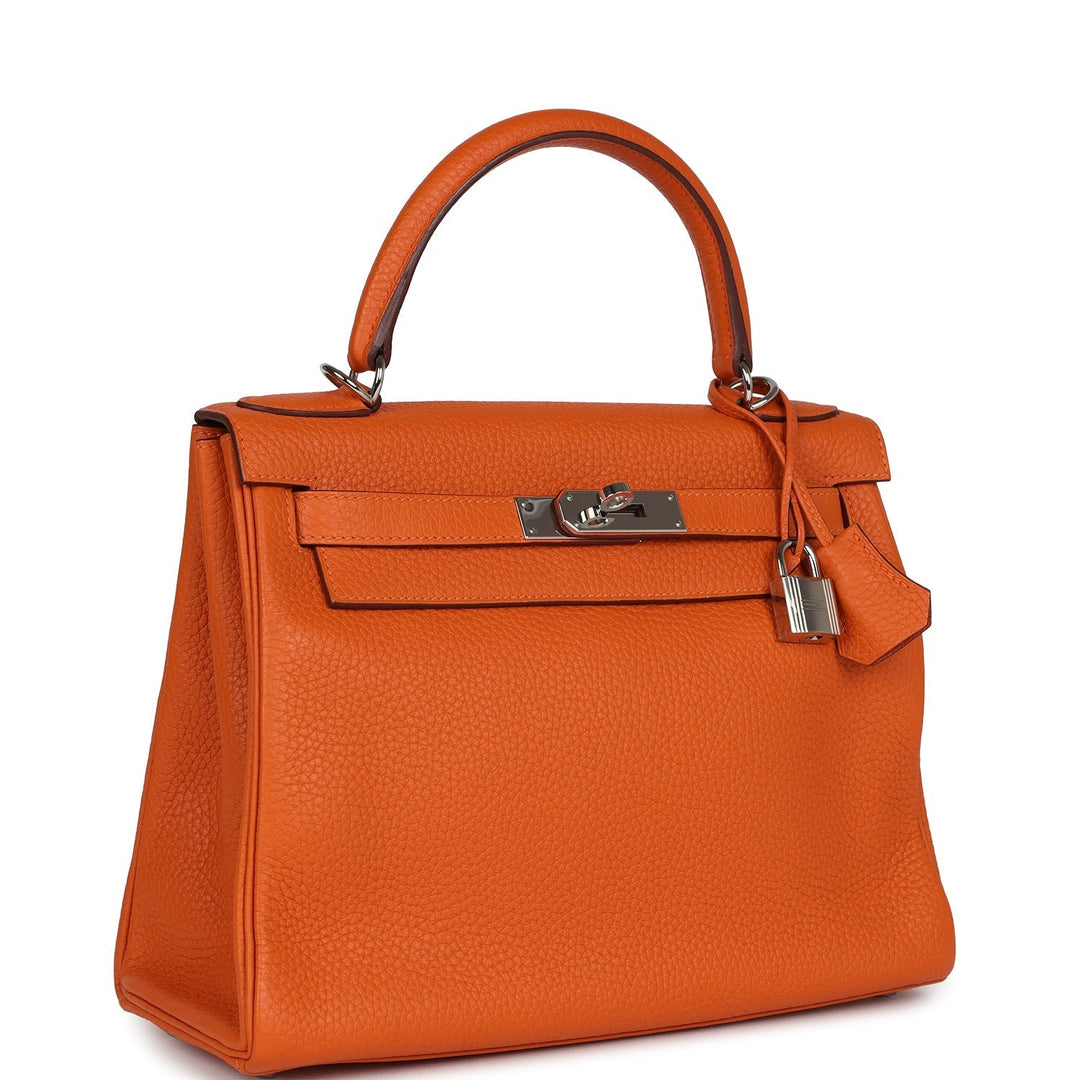 New Hermes Special Order (HSS) Kelly Retourne 28 Orange Togo Palladium Hardware