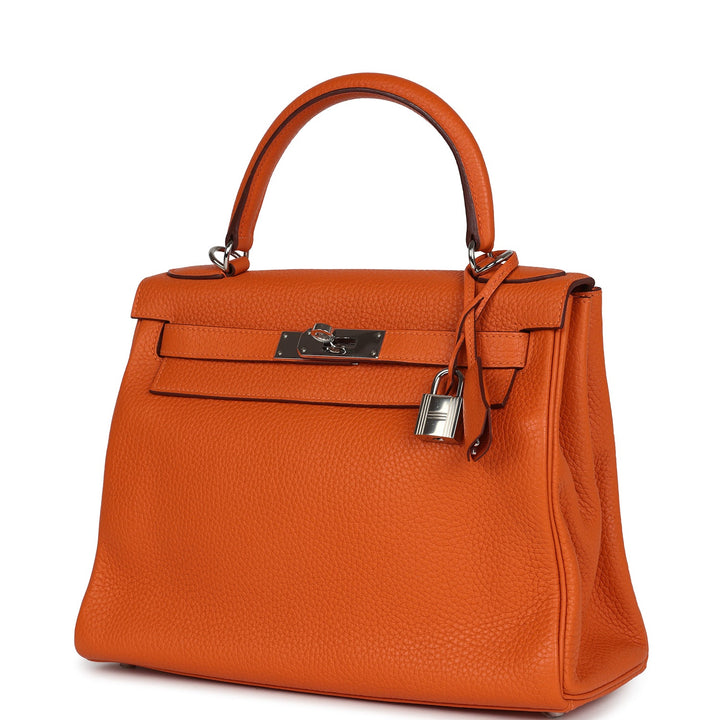New Hermes Special Order (HSS) Kelly Retourne 28 Orange Togo Palladium Hardware