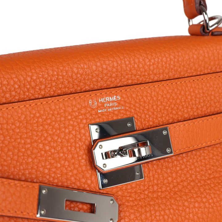 New Hermes Special Order (HSS) Kelly Retourne 28 Orange Togo Palladium Hardware