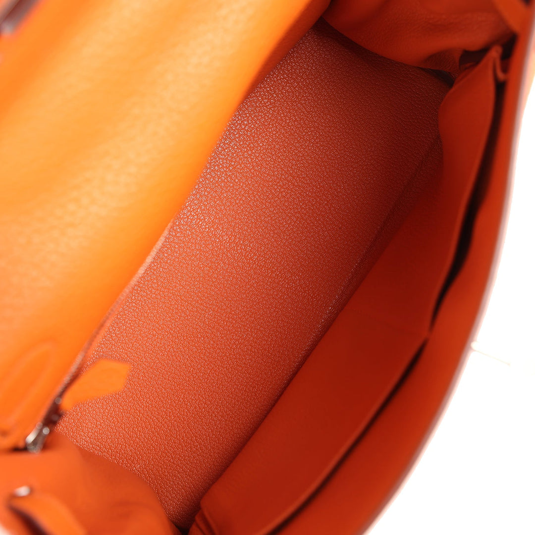 New Hermes Special Order (HSS) Kelly Retourne 28 Orange Togo Palladium Hardware