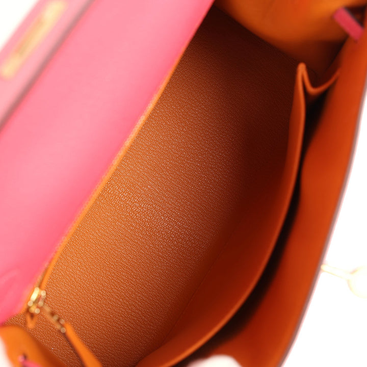 Hermes Special Order (HSS) Kelly Sellier 25 Rose Lipstick Verso Chevre Brushed Gold Hardware