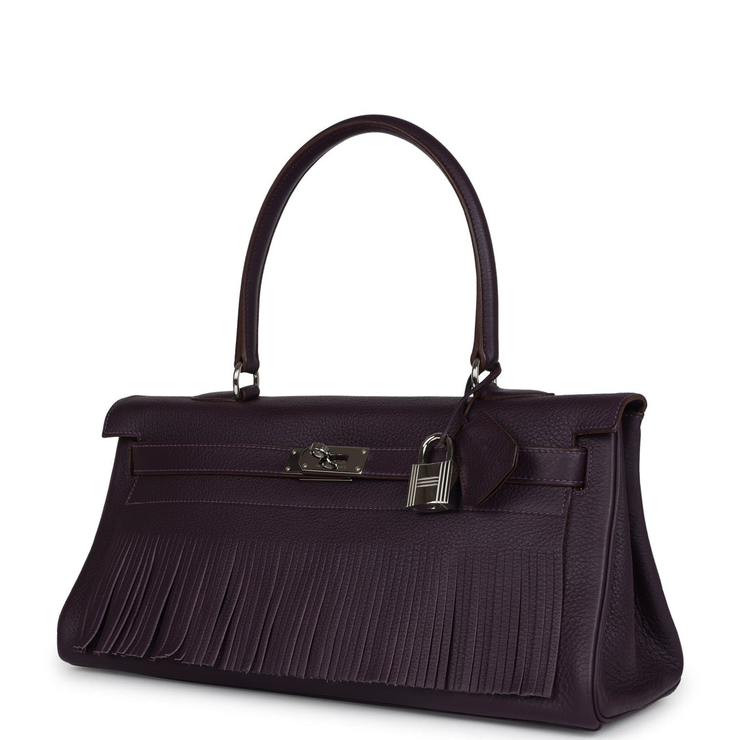 New Hermes Fringe Shoulder Kelly 42 JPG Raisin Clemence Palladium Hardware