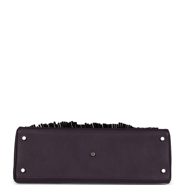 New Hermes Fringe Shoulder Kelly 42 JPG Raisin Clemence Palladium Hardware