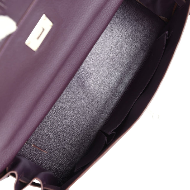 New Hermes Fringe Shoulder Kelly 42 JPG Raisin Clemence Palladium Hardware