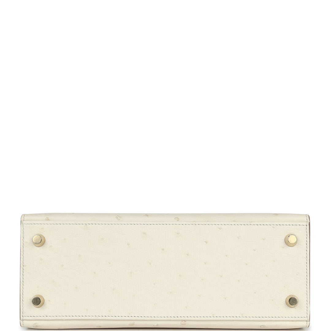 Hermes Special Order (HSS) Kelly Sellier 25 Beton Ostrich Verso Brushed Gold Hardware
