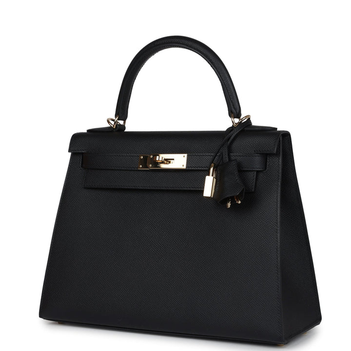 New Hermes Kelly Sellier 28 Black Epsom Permabrass Hardware