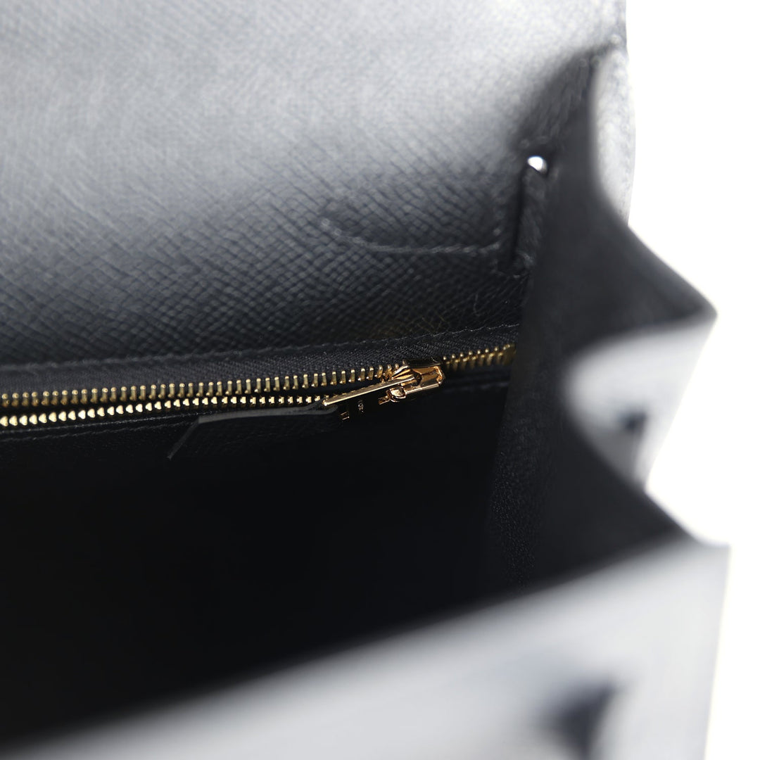 New Hermes Kelly Sellier 28 Black Epsom Permabrass Hardware