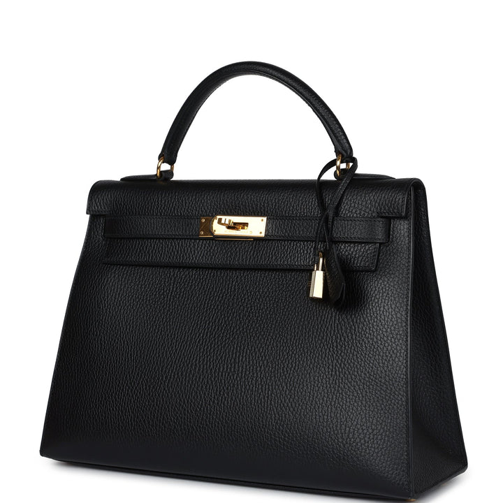 Hermes Kelly Sellier 32 Black Ardennes Gold Hardware