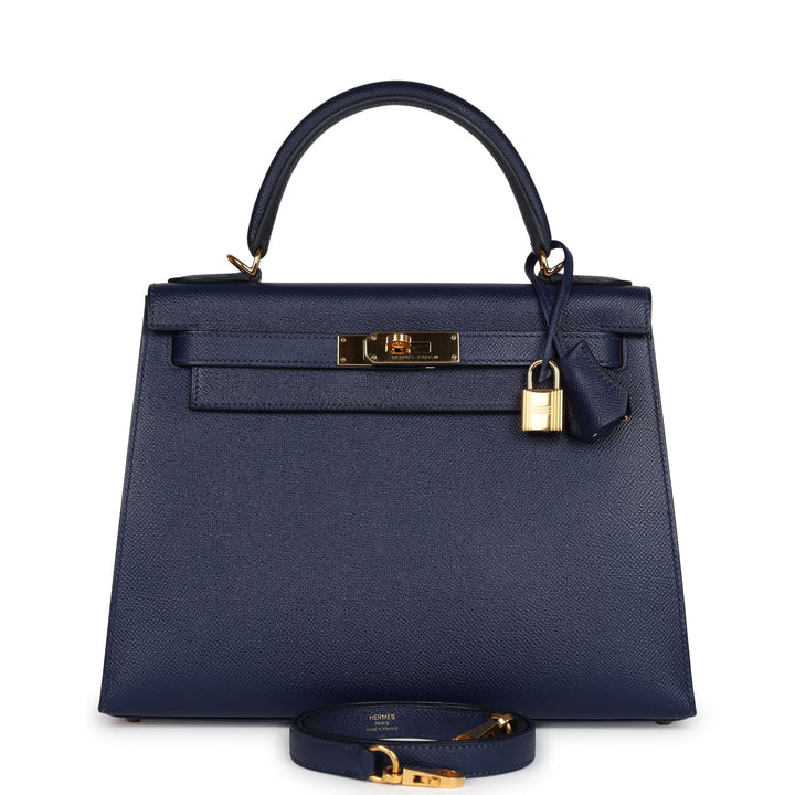 New Hermes Kelly Sellier 28 Bleu Saphir Epsom Gold Hardware