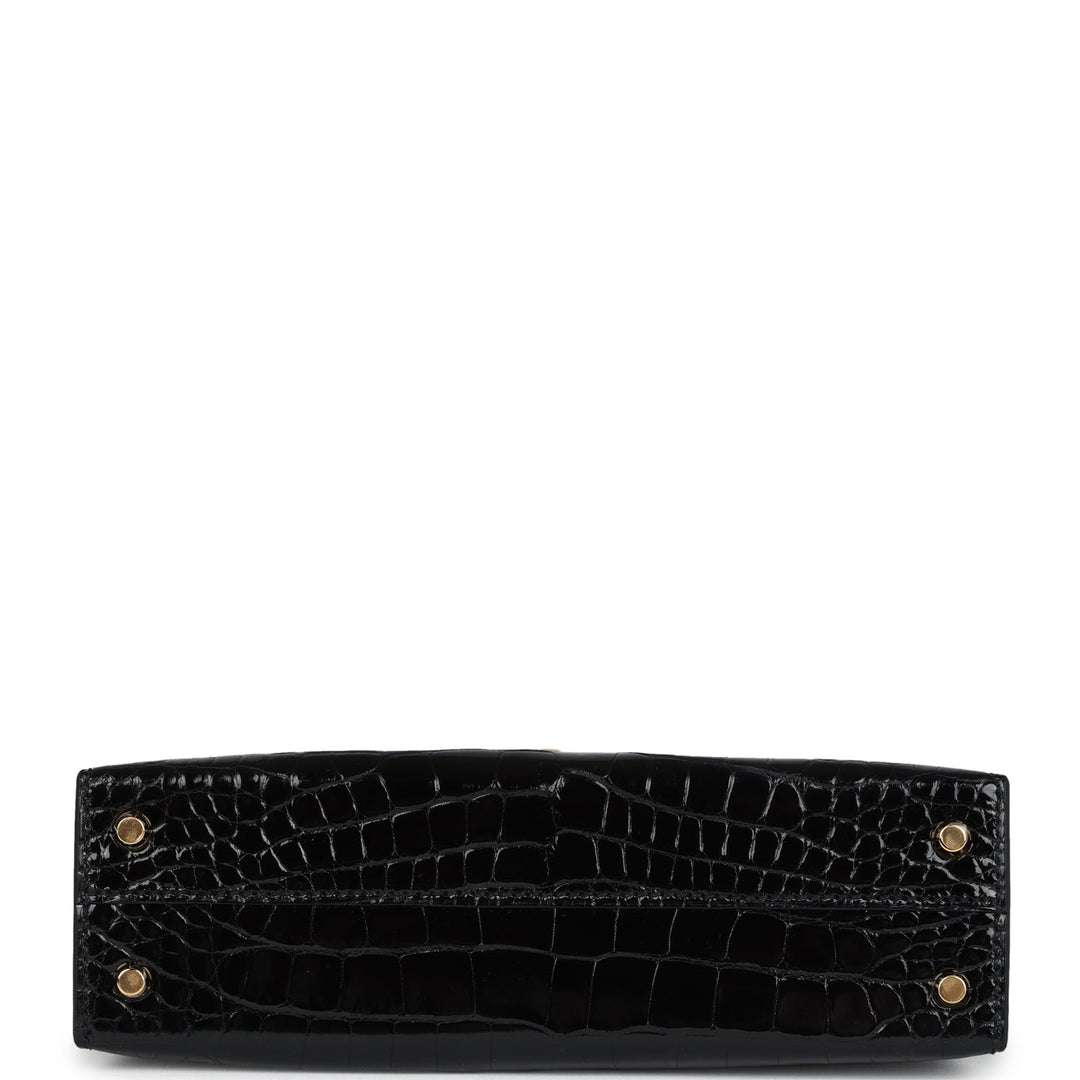 Hermes Kelly Sellier 20 Black Shiny Alligator Gold Hardware