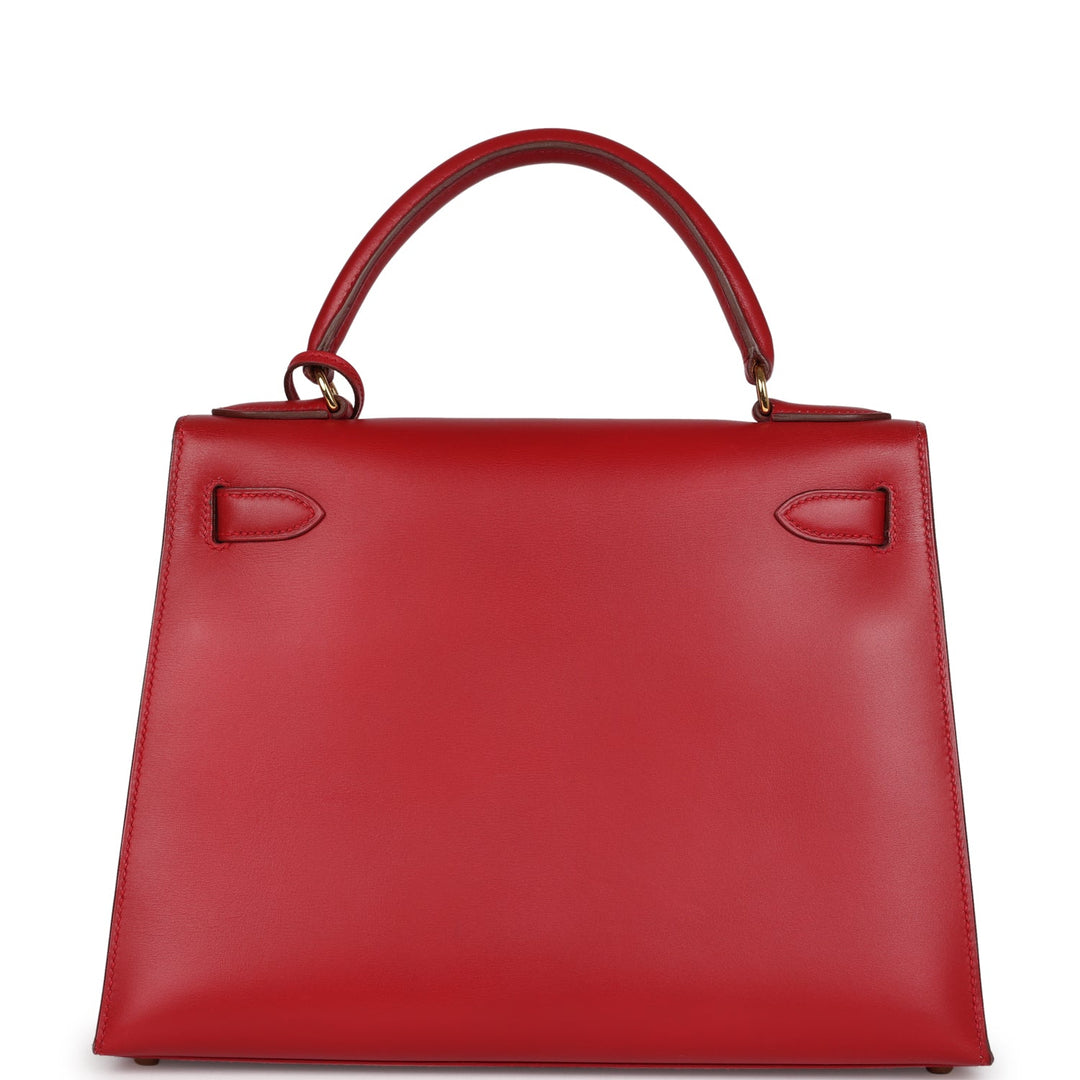 Vintage Hermes Kelly Sellier 28 Rouge Vif Box Gold Hardware