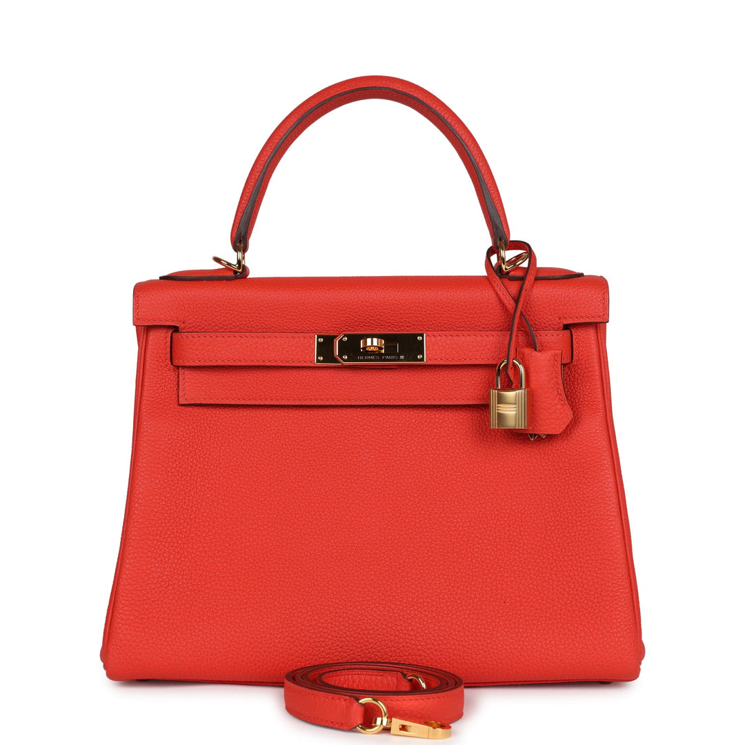 New Hermes Kelly Retourne 28 Capucine Togo Gold Hardware