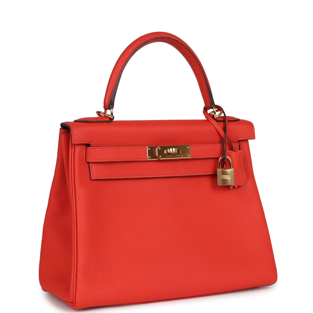 New Hermes Kelly Retourne 28 Capucine Togo Gold Hardware