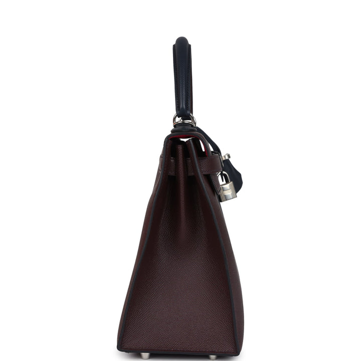 Hermes Kelly Sellier 28 Casaque Bleu Indigo and Rouge Sellier Epsom Palladium Hardware