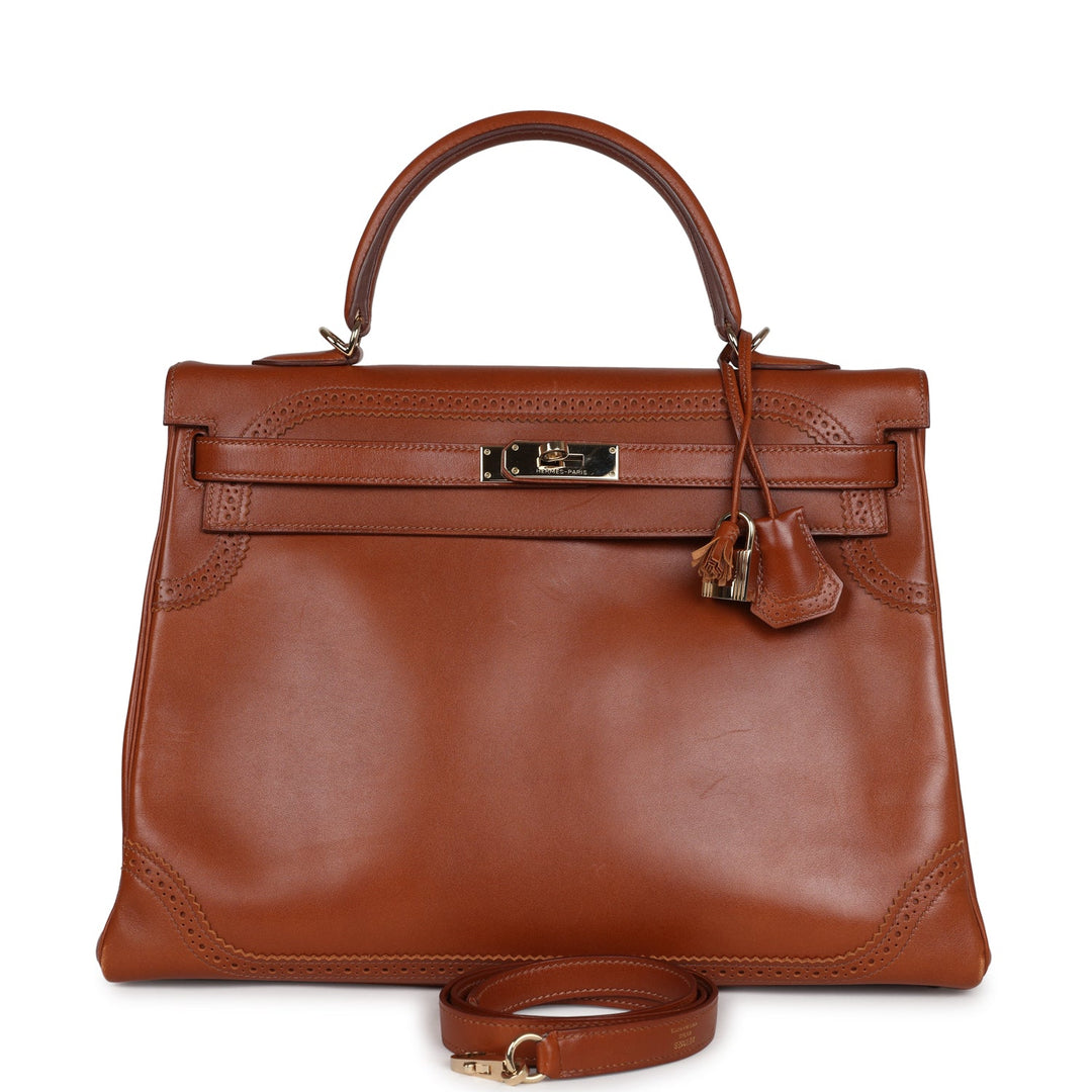 New Hermes Ghillies Kelly Retourne 35 Fauve Tadelakt Permabrass Hardware