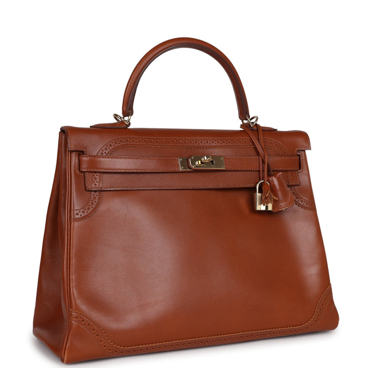 New Hermes Ghillies Kelly Retourne 35 Fauve Tadelakt Permabrass Hardware