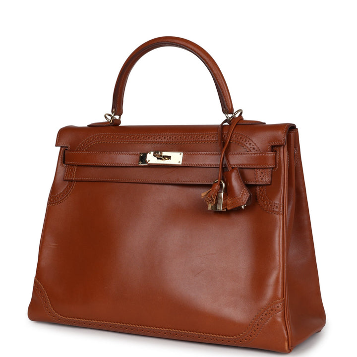 New Hermes Ghillies Kelly Retourne 35 Fauve Tadelakt Permabrass Hardware