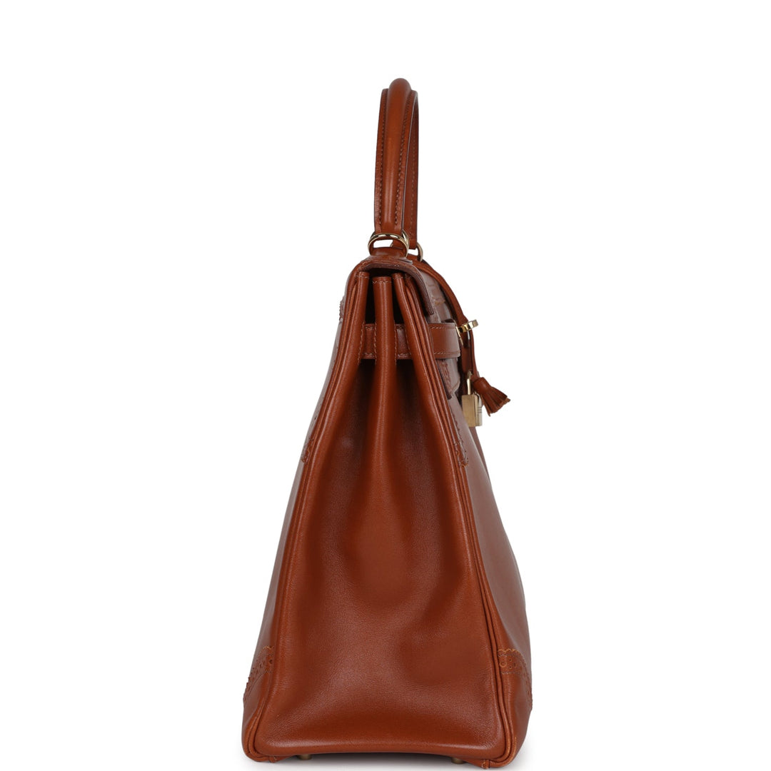 New Hermes Ghillies Kelly Retourne 35 Fauve Tadelakt Permabrass Hardware