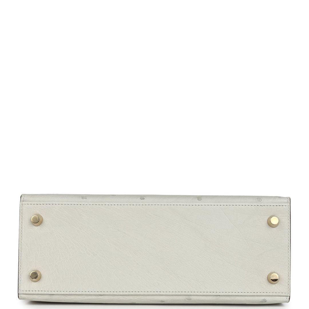 Hermes Special Order (HSS) Kelly Sellier 25 Gris Perle and Graphite Ostrich Permabrass Hardware