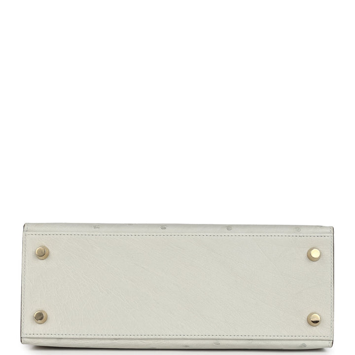 Hermes Special Order (HSS) Kelly Sellier 25 Gris Perle and Graphite Ostrich Permabrass Hardware