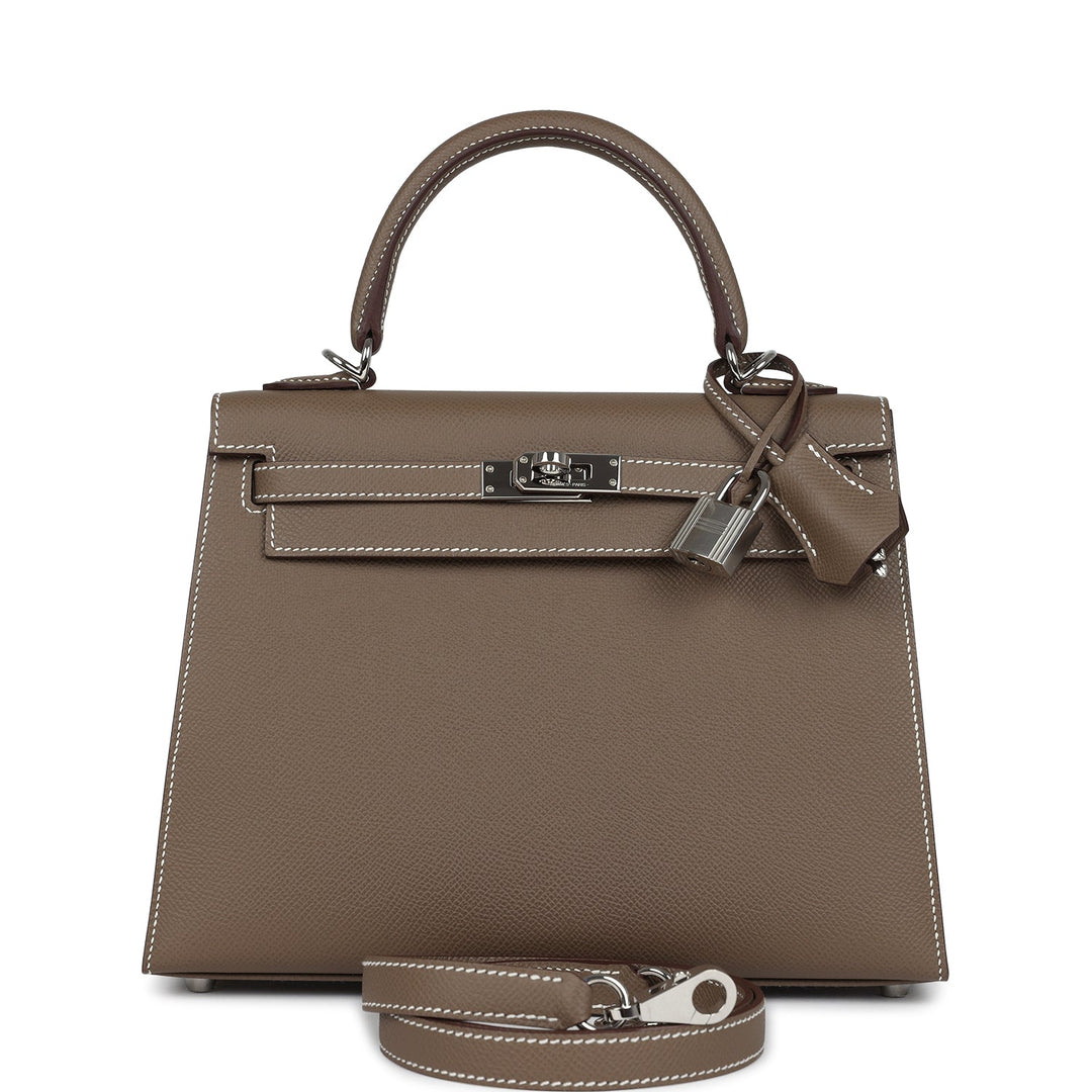 New Hermes Kelly Sellier 25 Etoupe Epsom Palladium Hardware