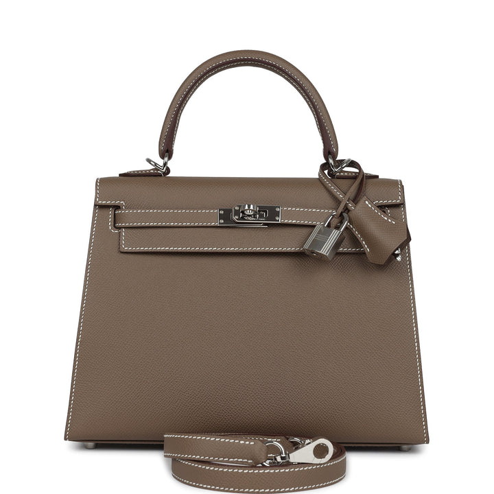 New Hermes Kelly Sellier 25 Etoupe Epsom Palladium Hardware