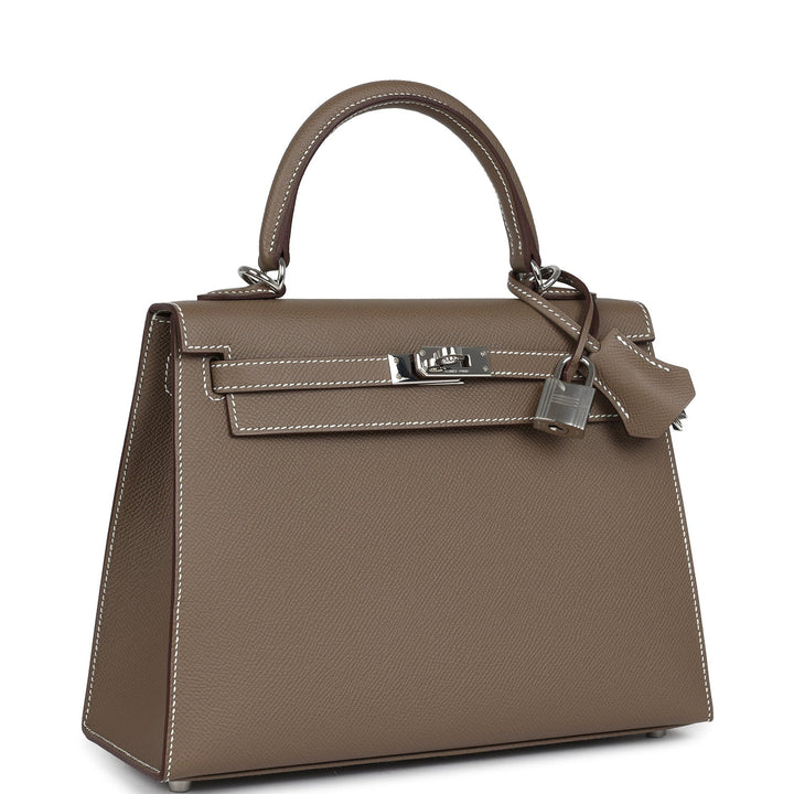 New Hermes Kelly Sellier 25 Etoupe Epsom Palladium Hardware