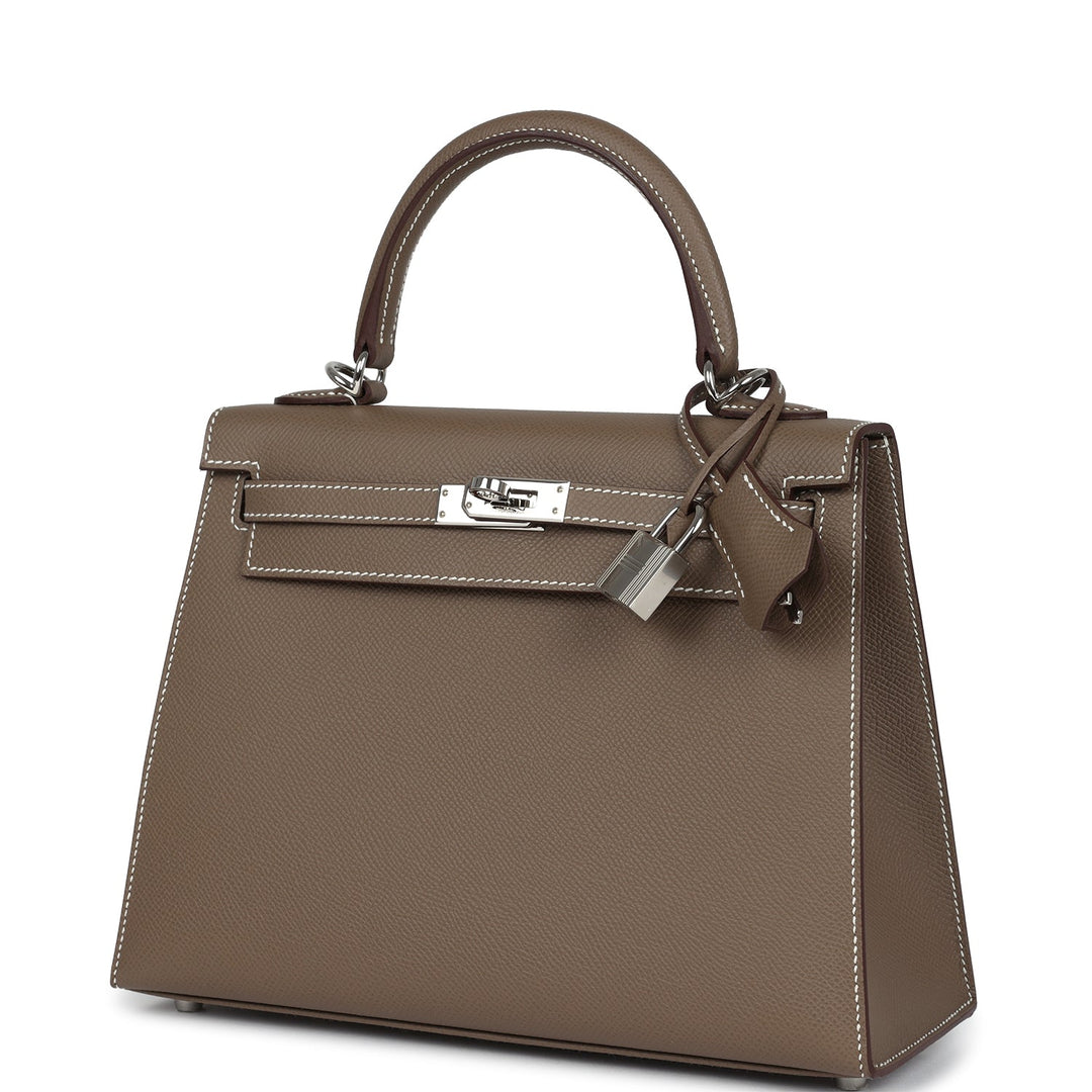 New Hermes Kelly Sellier 25 Etoupe Epsom Palladium Hardware