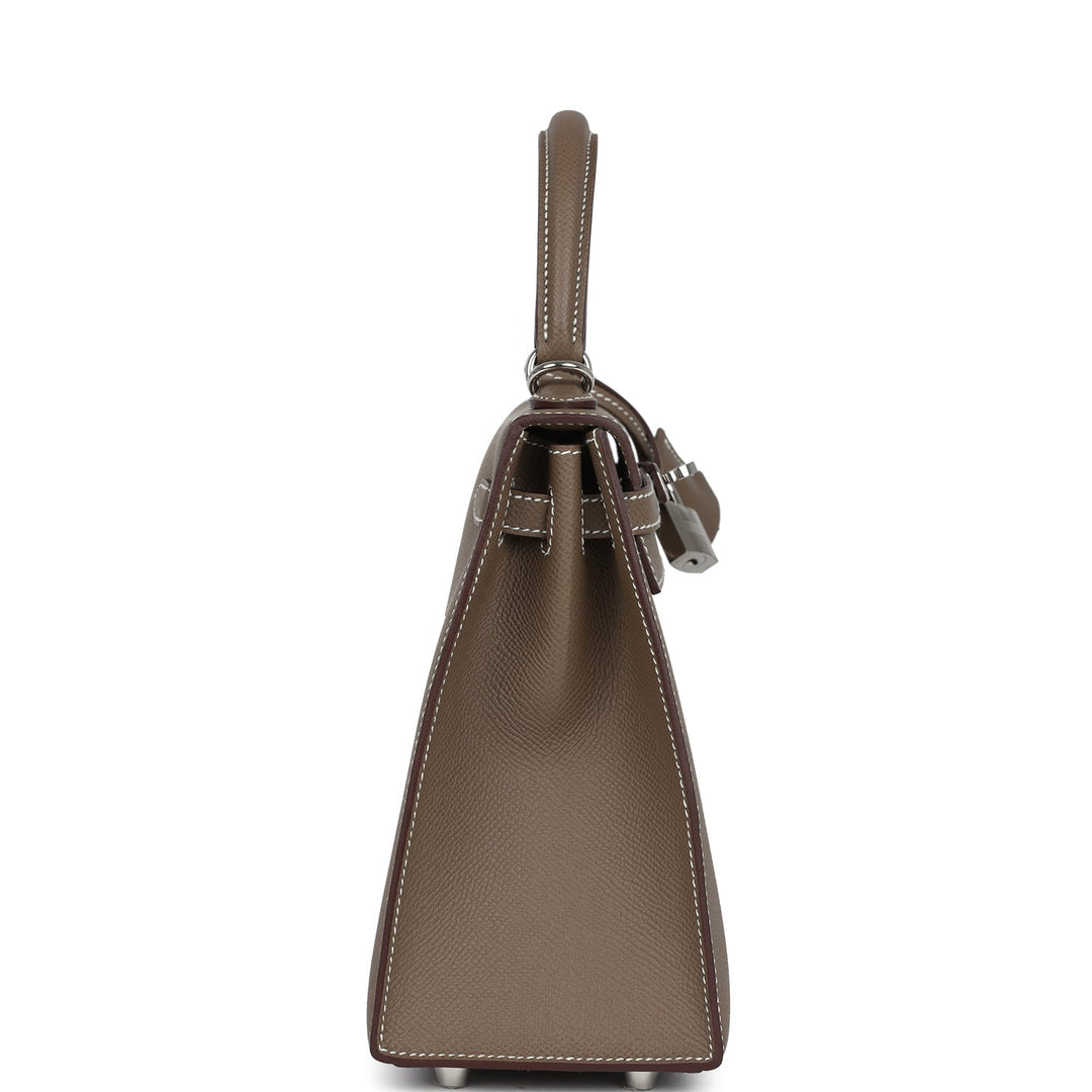 New Hermes Kelly Sellier 25 Etoupe Epsom Palladium Hardware