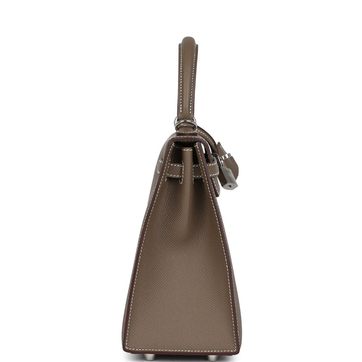 New Hermes Kelly Sellier 25 Etoupe Epsom Palladium Hardware