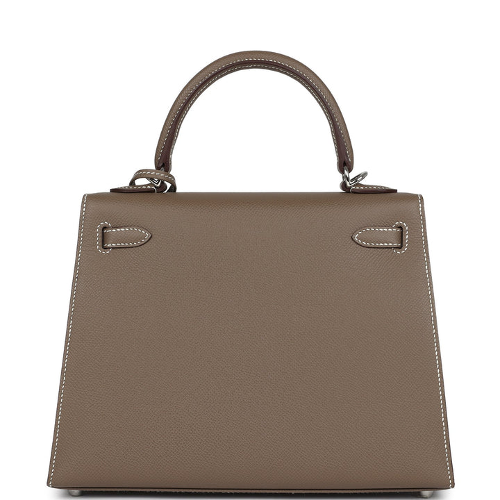 New Hermes Kelly Sellier 25 Etoupe Epsom Palladium Hardware