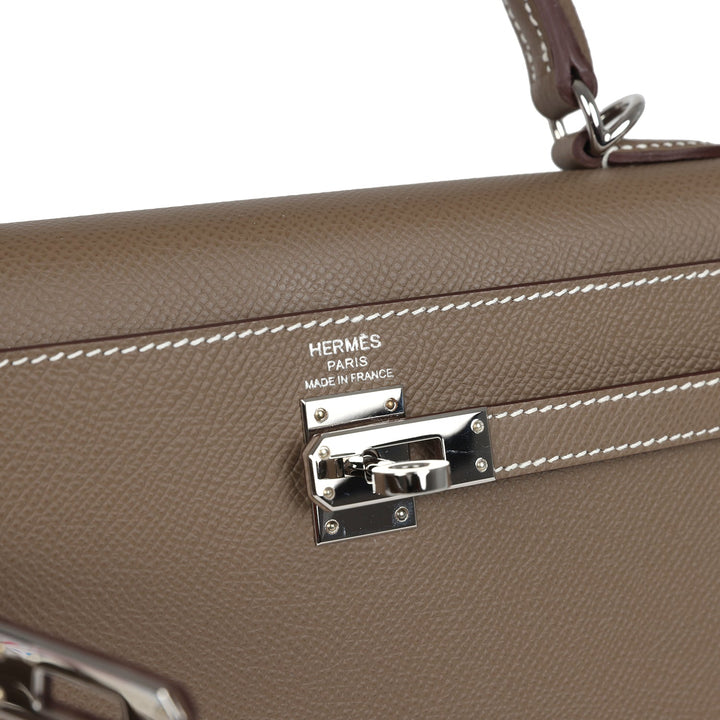 New Hermes Kelly Sellier 25 Etoupe Epsom Palladium Hardware