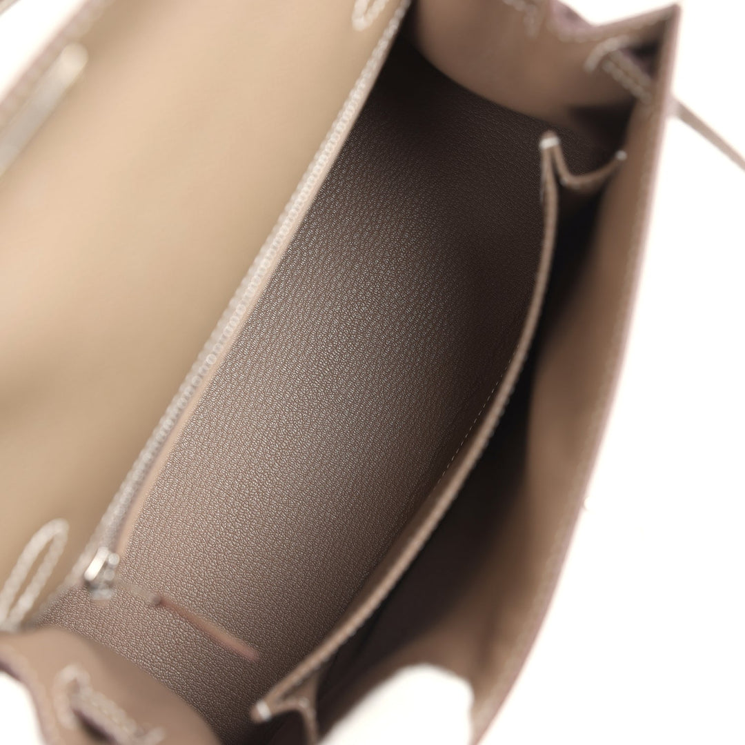 New Hermes Kelly Sellier 25 Etoupe Epsom Palladium Hardware