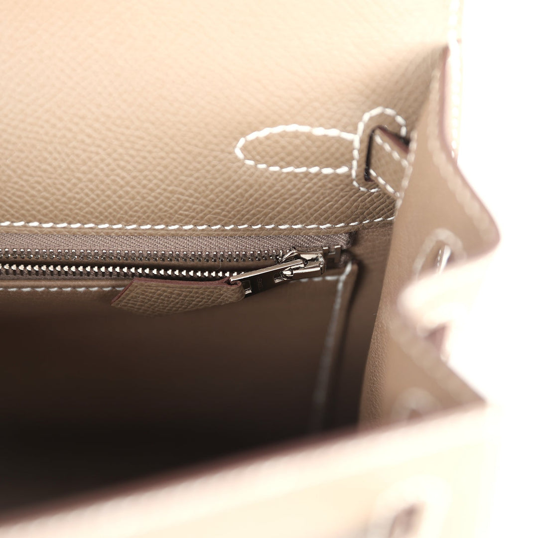 New Hermes Kelly Sellier 25 Etoupe Epsom Palladium Hardware