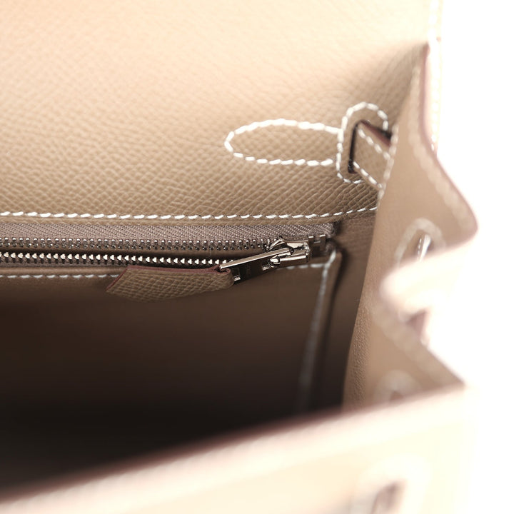 New Hermes Kelly Sellier 25 Etoupe Epsom Palladium Hardware