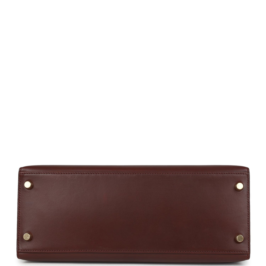 Vintage Hermes Kelly Sellier 28 Noisette Box Gold Hardware