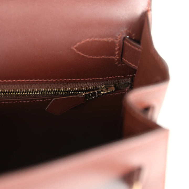 Vintage Hermes Kelly Sellier 28 Noisette Box Gold Hardware