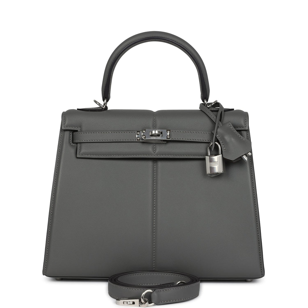 Hermes Padded Kelly Sellier 25 Gris Meyer Swift Palladium Hardware
