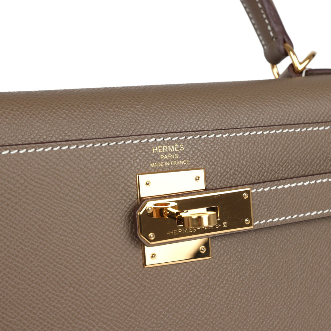 Hermes Kelly Sellier 28 Etoupe Epsom Gold Hardware