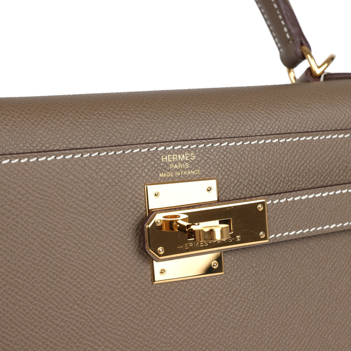 Hermes Kelly Sellier 28 Etoupe Epsom Gold Hardware