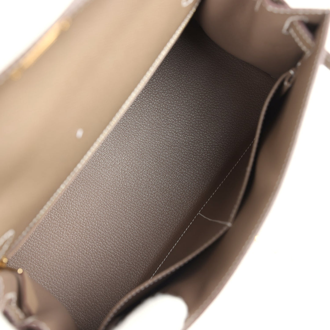 Hermes Kelly Sellier 28 Etoupe Epsom Gold Hardware