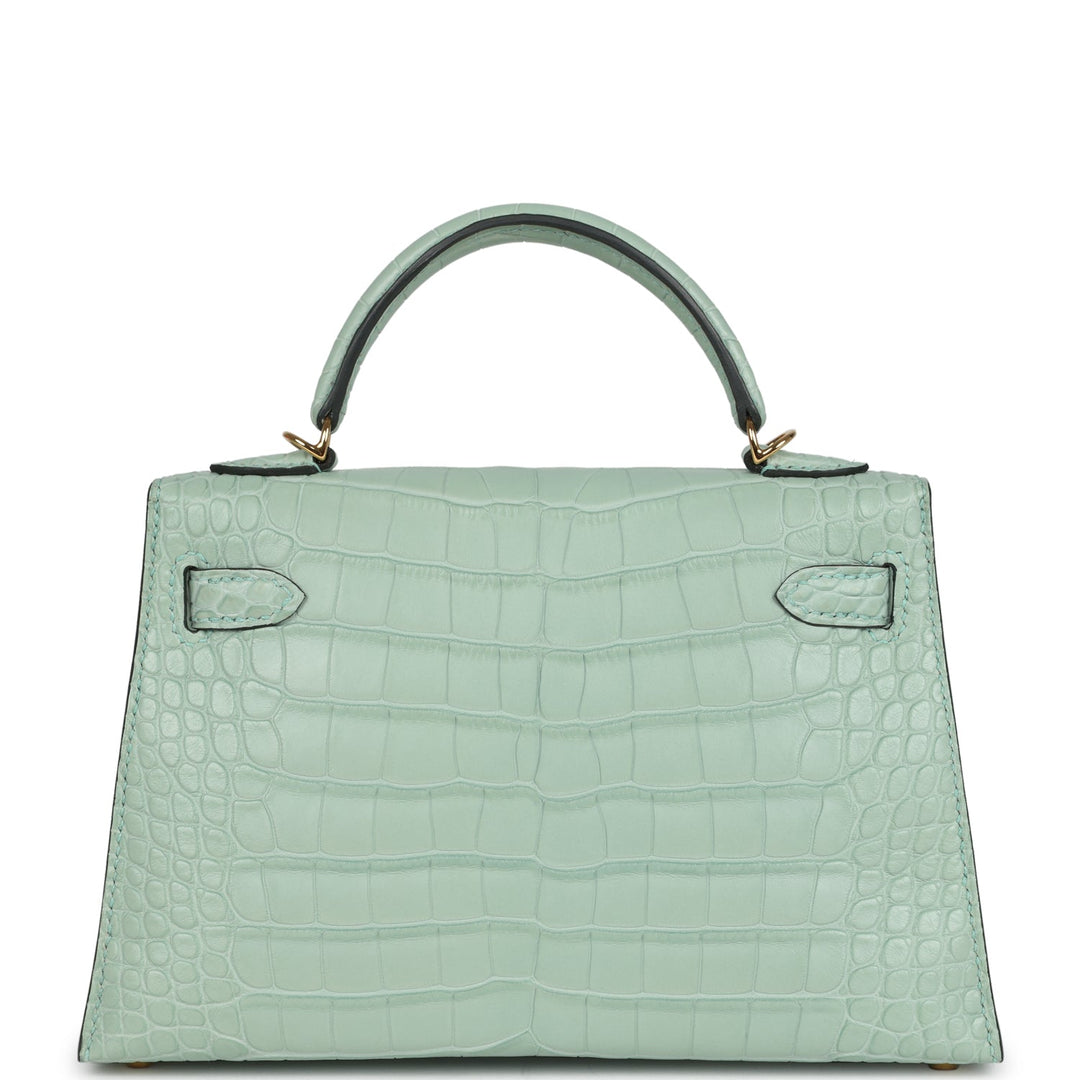 Hermes Kelly Sellier 20 Vert D'Eau Matte Alligator Gold Hardware