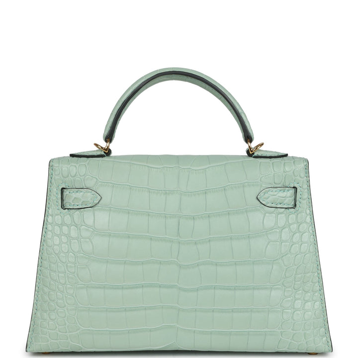 Hermes Kelly Sellier 20 Vert D'Eau Matte Alligator Gold Hardware